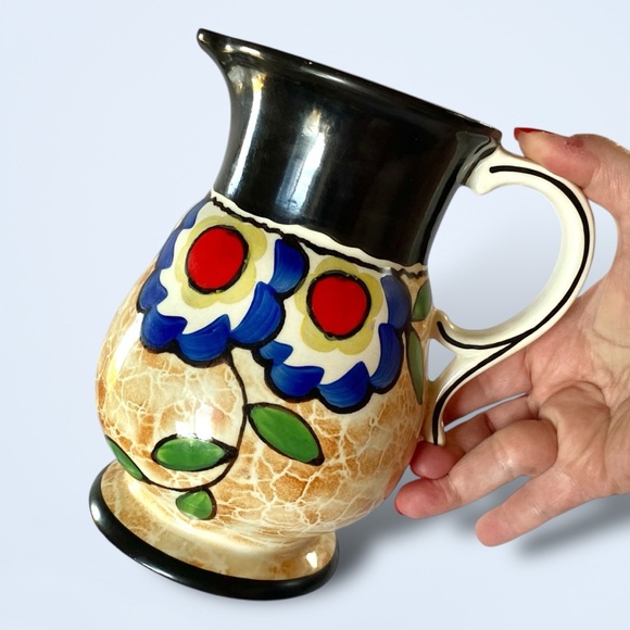 Ditmar Urbach Art Pottery Pitcher Vase Jug Hand Painted Czechoslovakia MCM 7.5” - Picture 4 of 10
